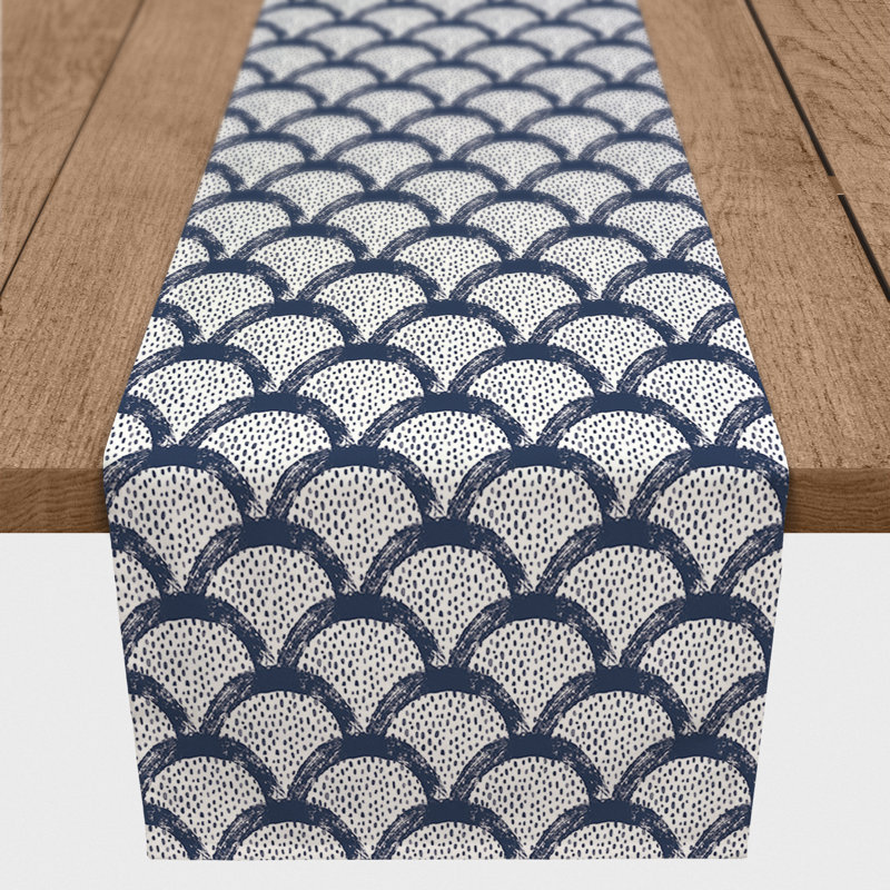 Chemin de table rectangulaire en polyester Anstadt, L 90 po x P 16 po, Bleu marine