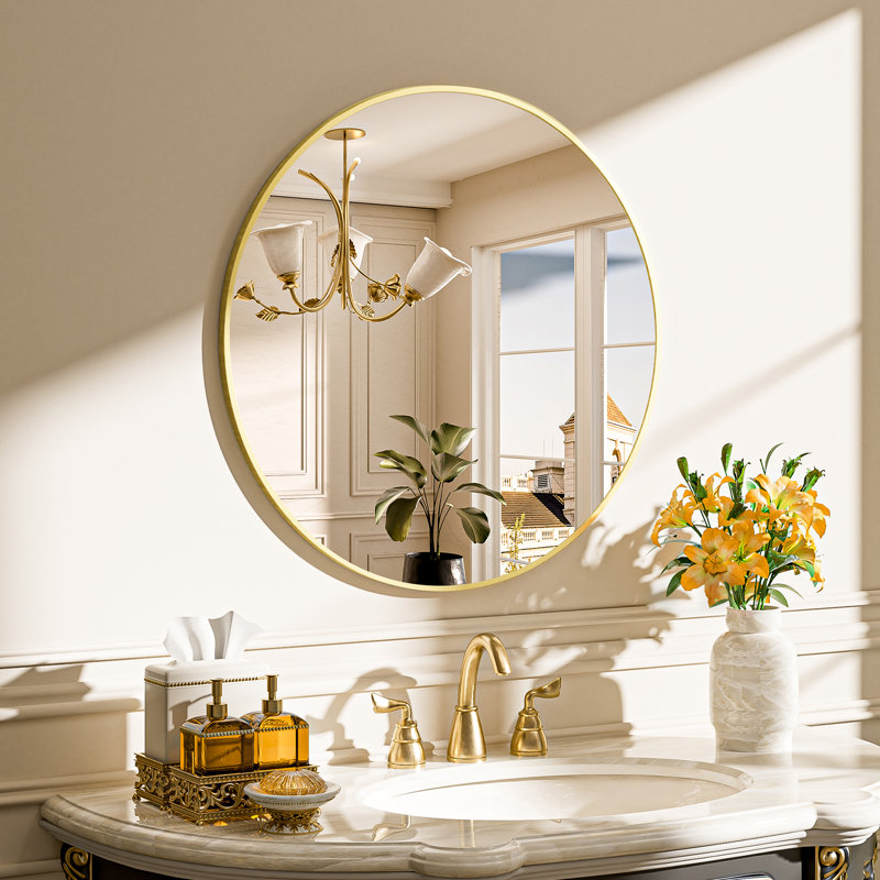Round/Circle Vanity Mirror with Aluminum Alloy Frame, HD Tempered Glass, French Cleat Mounted Wall Decor Bathroom Vanity Mirror