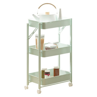 3 Tier foldable Rolling Storage Cart, Metal Utility Cart  for Bathroom Kitchen Bedroom