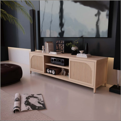 Elegant Bamboo TV Cabinet With Spacious Shelves And Storage, Perfect For Modern Living And Organizational Needs