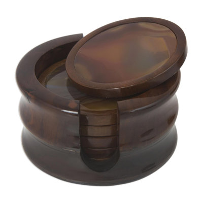 Wood Round Coaster Set With Holder