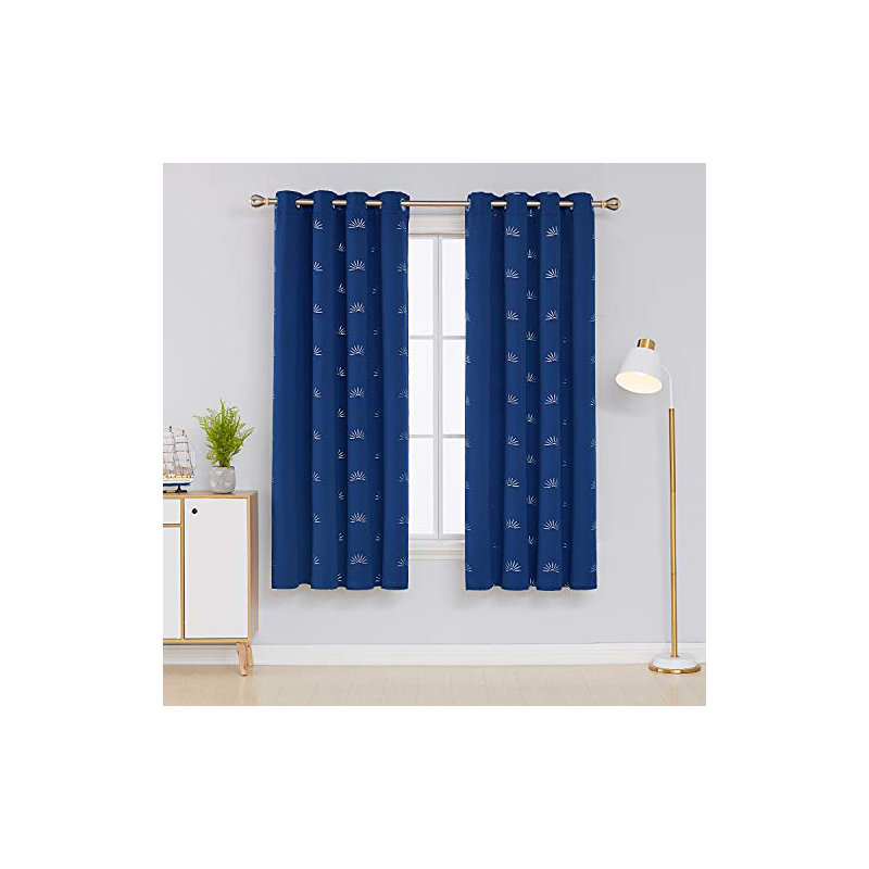 Polyester Blackout Eyelets Curtain Pair, 140cm wide x 175cm high, Royal blue