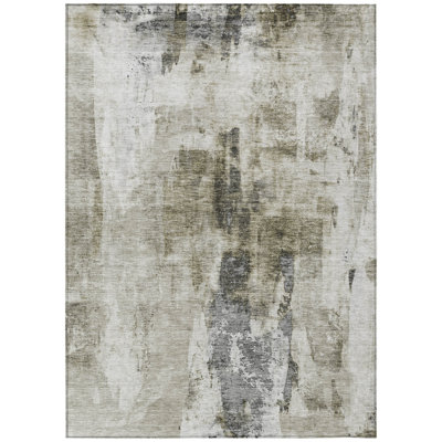 10' X 14' Gray Abstract Washable Indoor Outdoor Area Rug
