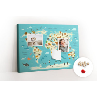 Wall Mounted cork board with print decorative wall message pin boards for office bulletin board ideas Animals world map