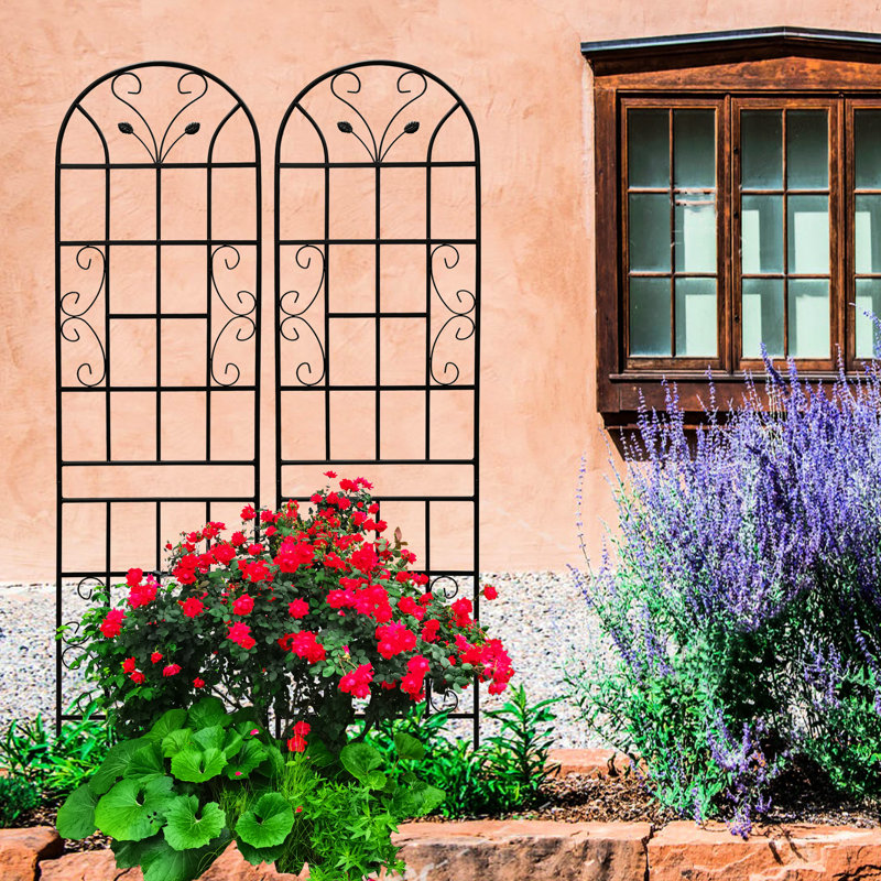 Treillis de jardin en métal 86,7 po x 19,7 po, antirouille pour l'extérieur, noir, facile à installer et pratique