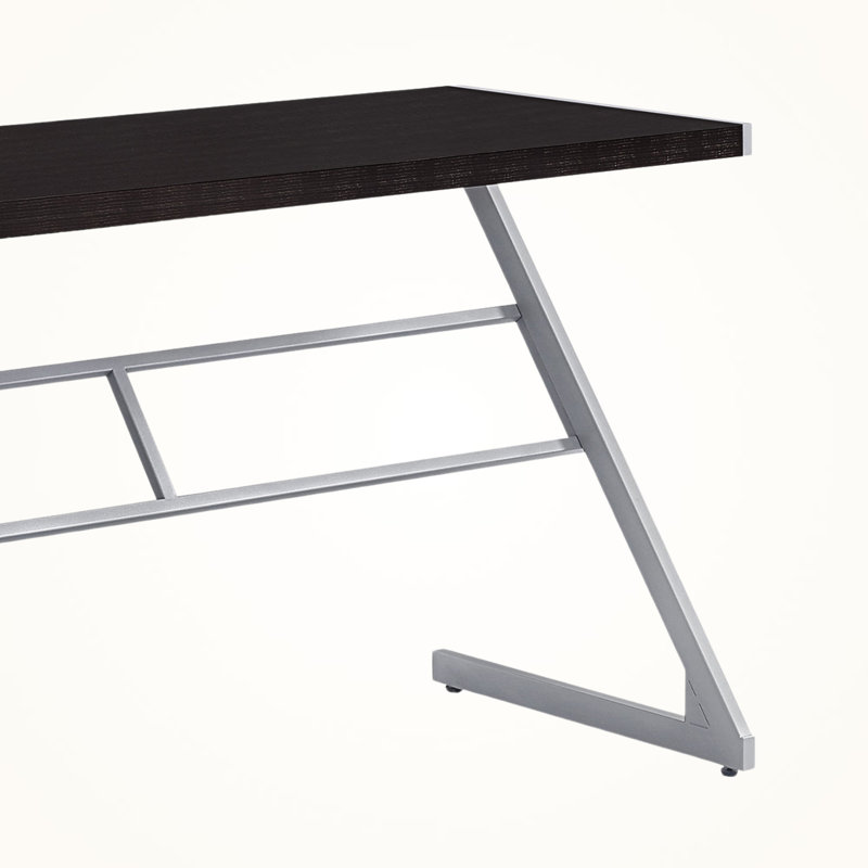 Gallo Dark Brown Finish Computer Desk with Z-Shape Silver Metal Leg, 29.88" H X 47.76" W X 21.77" D