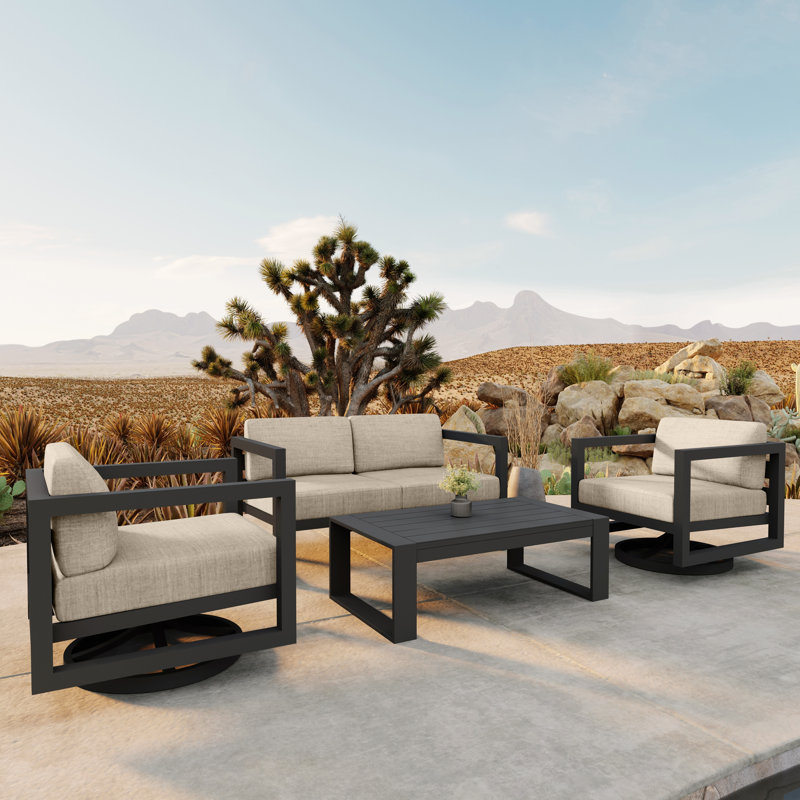 Avion 4 Piece Loveseat Set With Swivel, Cast Silver Sunbrella®, Slate