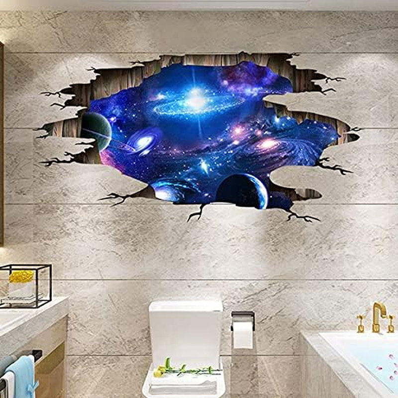 Décalcomanie murale Galaxy - bleu et mauve - vinyle amovible, conception de la Voie Lactée 3D, 4 feuilles
