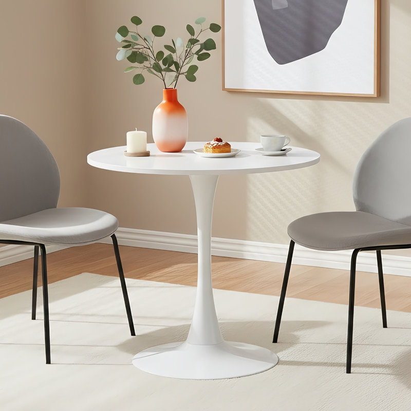 Table de salle à manger ronde,   Chêne, H 29,1 po x L 23,6 po x l 23,6 po, Blanc