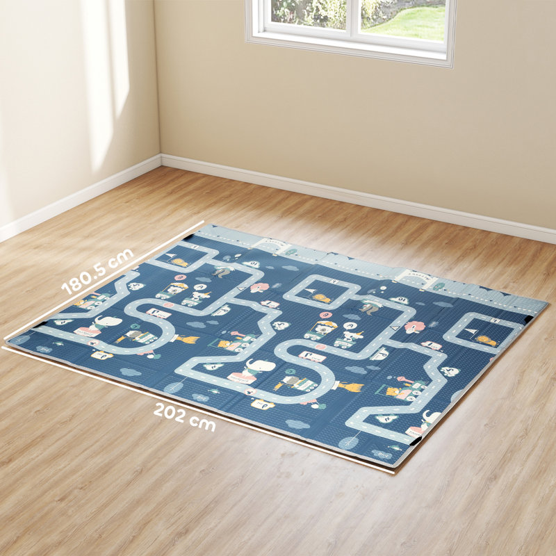 AIYAPLAY Foldable Baby Play Mat Large Traffic and Grey Diamond Theme