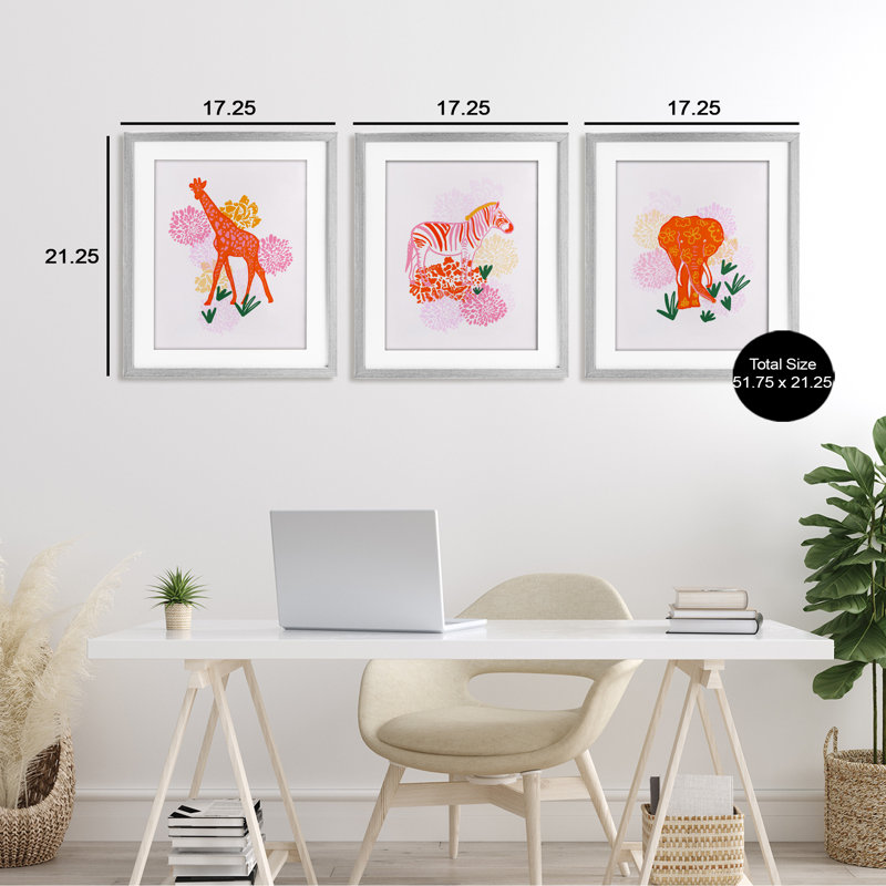 Ensemble de 3 sous-verres Safari Jungle Animal Trio, design par Dina Riddle, H 21 po x l 51 po, Cadre de ferme gris