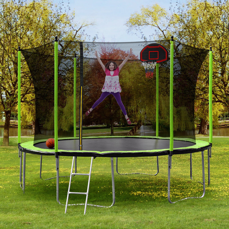 Trampoline de cour arrière de 15 pi avec enceinte sécuritaire Aufind, Vert