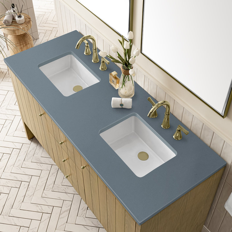 Hudson 60'' Double Bathroom Vanity with Top, Charcoal Soapstone, 8" Widespread, Light Natural Oak