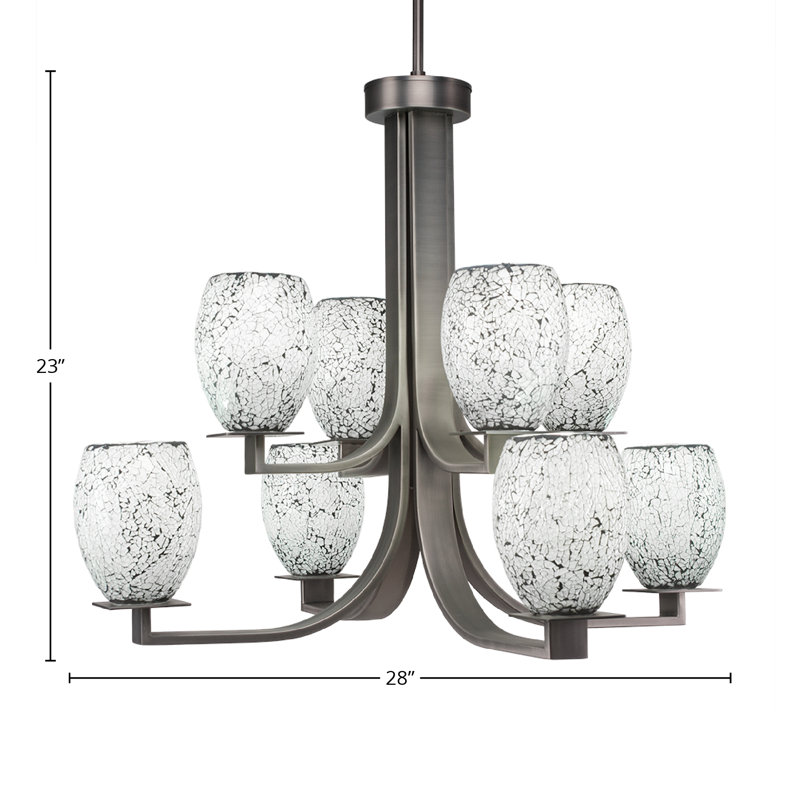 Besaw 8 Light Uplight Chandelier Shown In Graphite Finish With 5" Black Fusion Glass