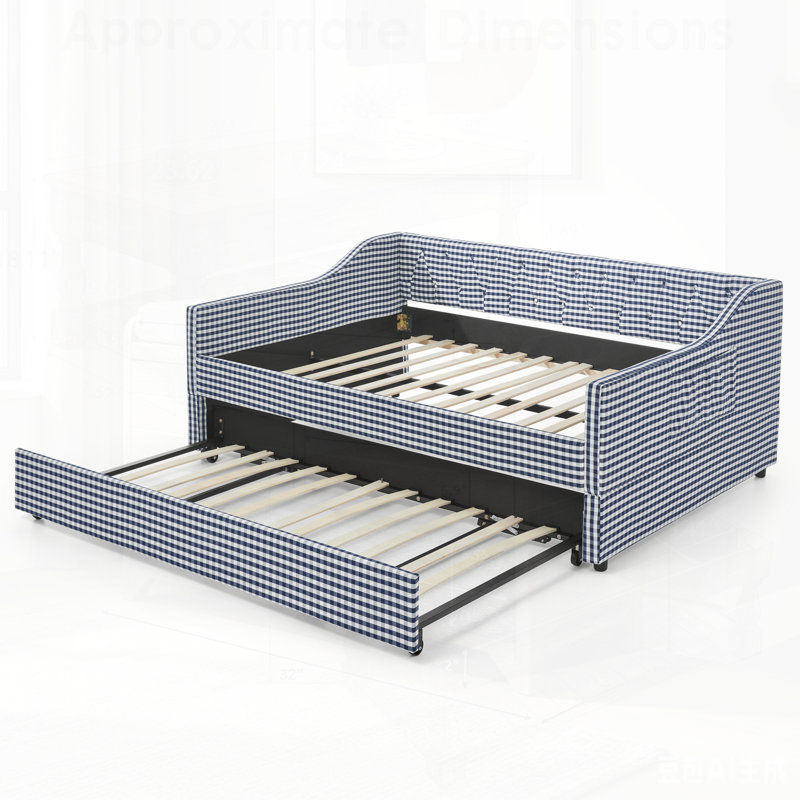 Lit de jour rembourré convertible avec dossier capitonné, canapé-lit polyvalent 3 en 1 avec lit gigogne escamotable et rangement latéral, parfait pour une vie compacte