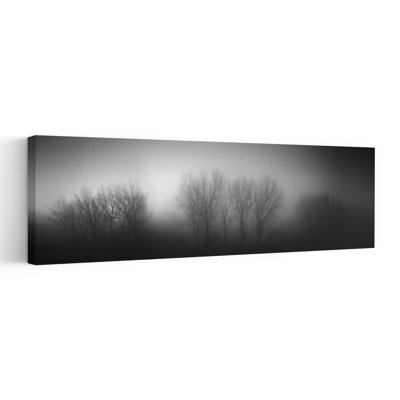 Misty Winter Trees Dramatic Ethereal Peaceful Bird Landscape Nature Wall Art