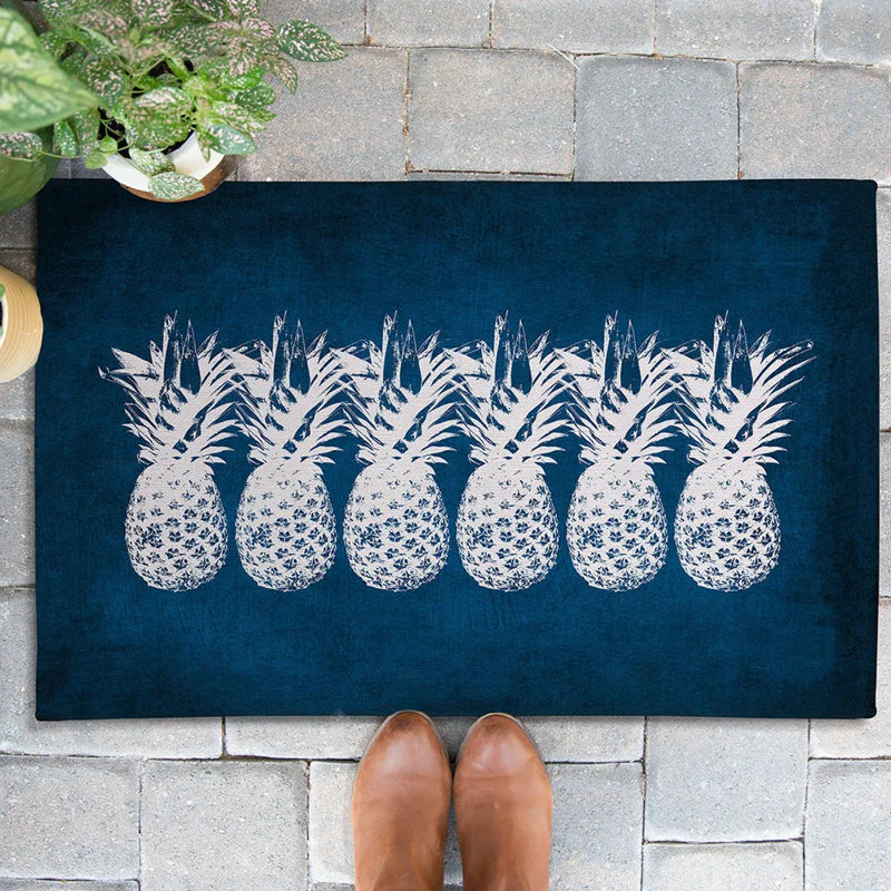 Indigo Pineapples Outdoor Door Mat, 24" W x 36" L