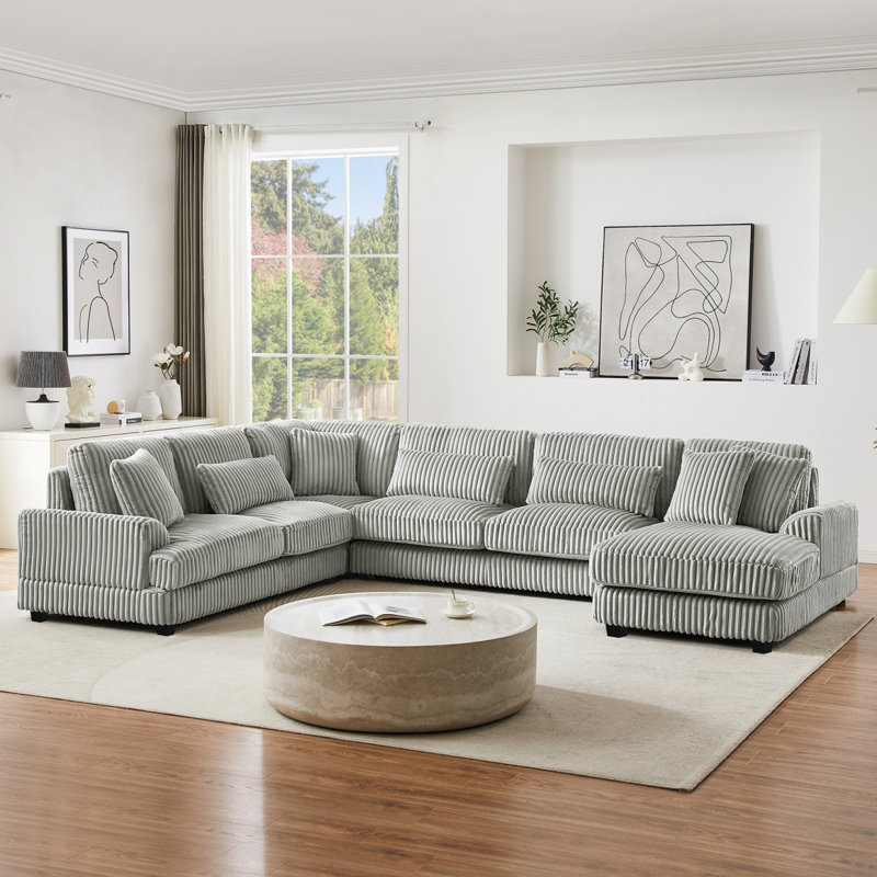 Canapé modulaire surdimensionné de 129 po en forme de U Canapé-lit moderne recouvert de velours côtelé doux avec une chaise longue pour le salon