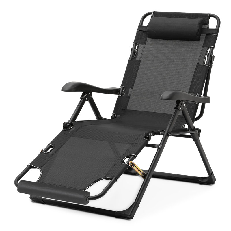 Petulah Outdoor Folding Lounge Chair Recliner, Extra Wide Reclining Chair with Adjustable Backrest, Black