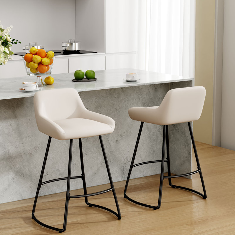 Upholstered Counter Stool With Metal Frame, Beige, Bar Stool (30" Seat Height)