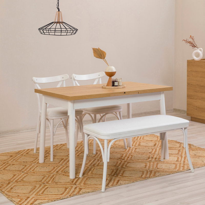Sheryl 3 - Person Dining Set, Natural, White, White