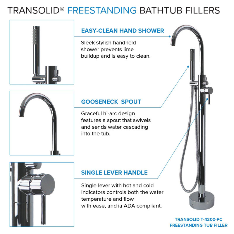 Transolid 59 L x 30.75 W x 28.375 H Freestanding Bathtub, In White