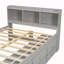 Lit double avec tête de lit bibliothèque, tiroirs de rangement sous le lit et étui de rangement de bout de lit, gris