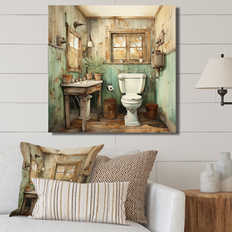 Vintage Toilet Farmhouse Retro II - Bath & Laundry Wall Art Living Room, H 36 po x l 36 po x P 1,5 po, Toile tendue