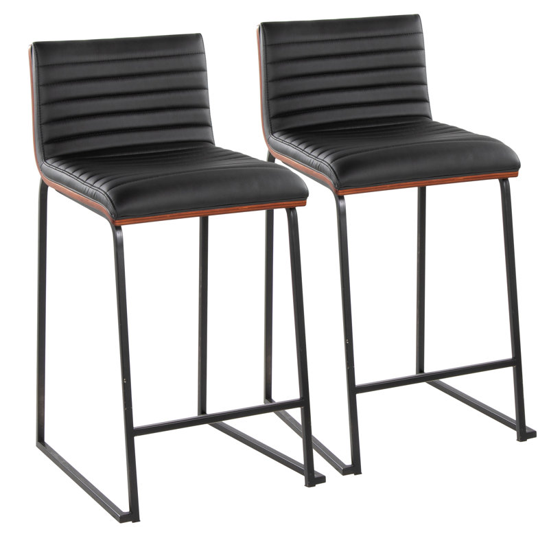 Chattahoochee Upholstered Counter Stool, Counter Stool (25.75" Seat Height), Black Leather/Black Frame