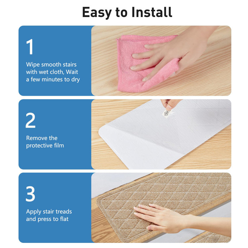 Beige Polyester Non-Slip Stair Treads with TPR Backing, 15 Pack
