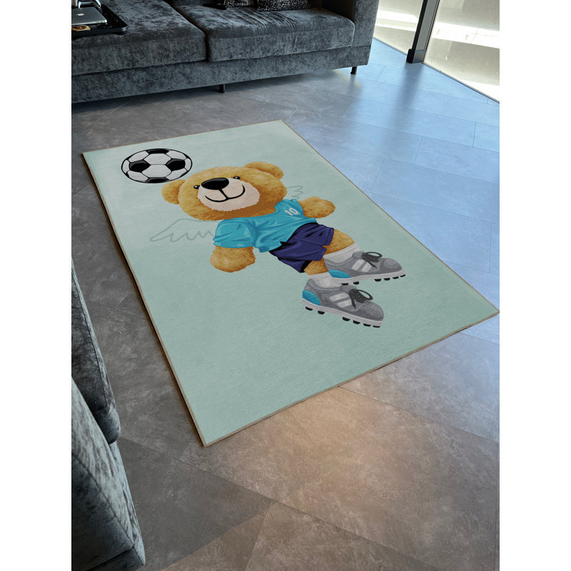 Tapis décoratif moderne à motif d'ours en peluche bleu, Tapis de couloir 3 pi 3,37 po x 6 pi 6,74 po