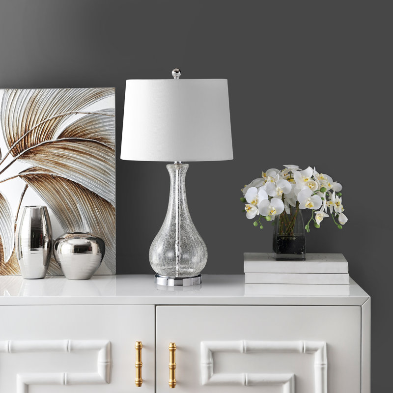 Finley 69.85cm Crackled Glass Table Lamp, Silver