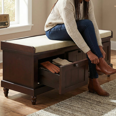 Rustic Shoe Storage Bench With Cushioned Seat - 3 Drawers & Hidden Storage For Home Organization