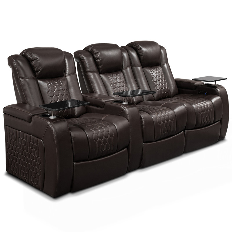 Fauteuil inclinable électrique 93,3 po 3 pièces avec nappa de grain supérieur, relaxation entièrement réglable, charge intelligente, éclairage à DEL RVB dynamique, CAFÉ