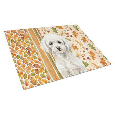 Toy White Poodle Heirloom Fall Glass Cutting Board