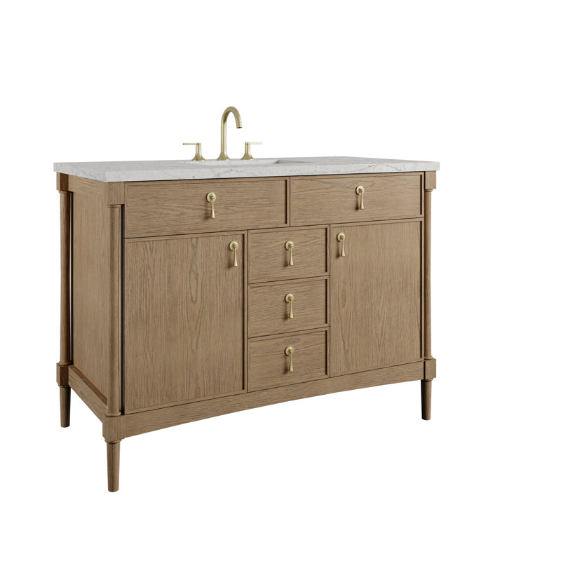 Kinnsden 48" W Single Vanity, Eternal Jasmine Pearl, 8" Widespread, Weathered Oak