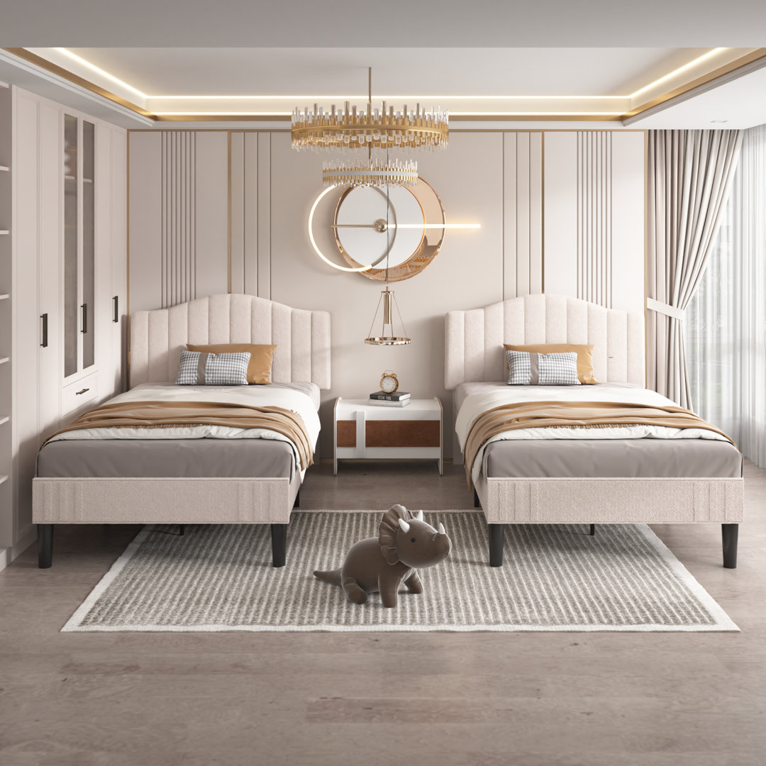 Cante Twin Size Set Platform Bed with Adjustable Teddy Fabric Headboard (Set of 2) Wade Logan®