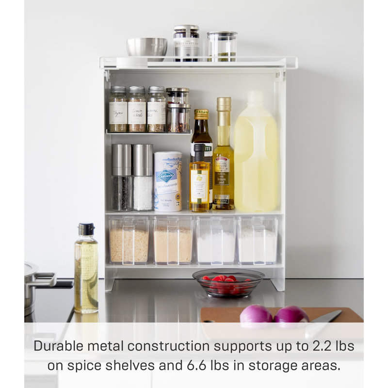 White Steel Concealable Magnetic Countertop Spice Rack