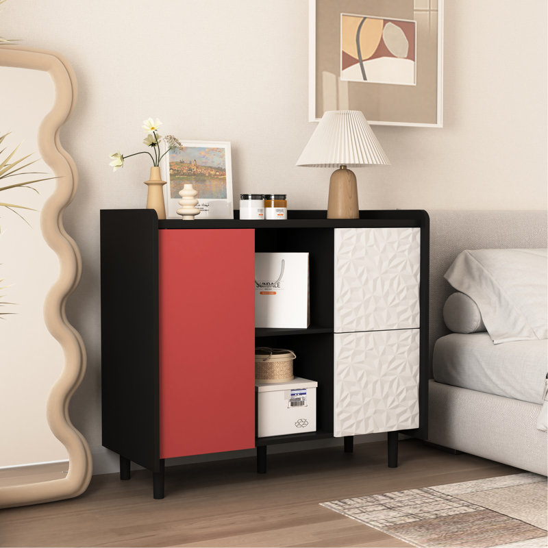Buffet noir et rouge avec 2 tiroirs ouverts, Black/Red