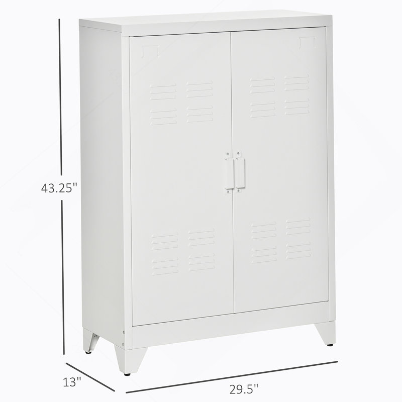 Armoire de rangement industrielle, armoire de garage en acier avec portes doubles et tablettes réglables, blanc