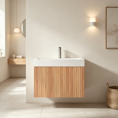 24" Bathroom Vanity With Sink, Modern Minimalist Wall Mounted Floating Bathroom Cabinet With Integrated Basin