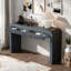 Console rustique avec devant cannelé, 2 tiroirs, coins arrondis et pieds épais-2094620459