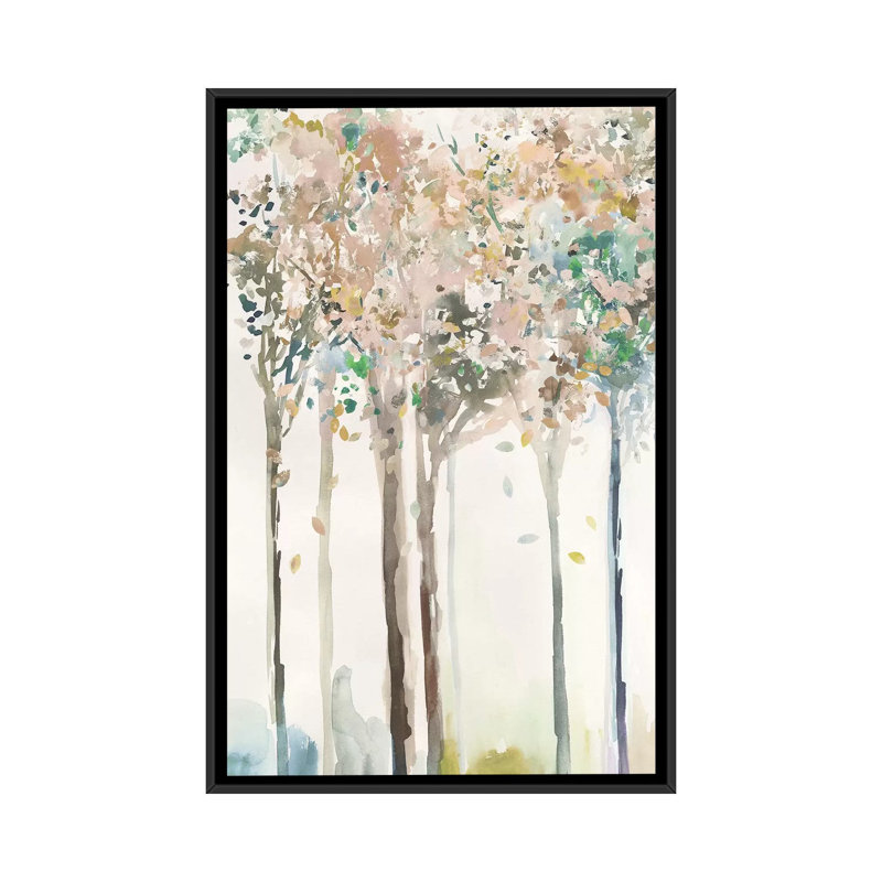 "Golden Trees II" par Allison Pearce, reproduction d’art, H 26 po x l 18 po x 1,5 po, Toile avec cadre noir, Pas de tapis
