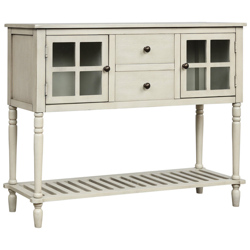 Console de buffet avec étagère inférieure, armoire de rangement en bois / verre de style ferme Trexm (gris antique)