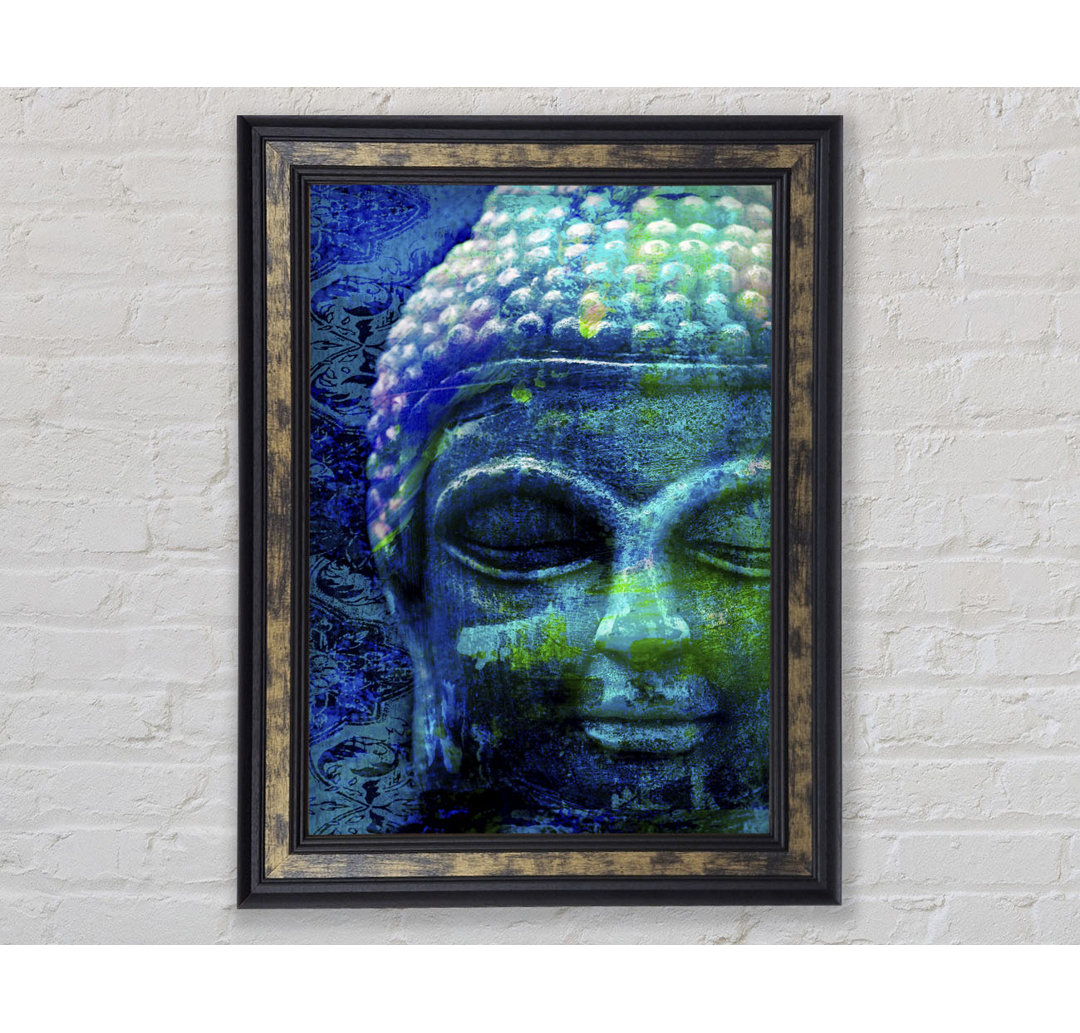 Retro Blau Grün Buddha - Einzelner Bilderrahmen Kunstdrucke