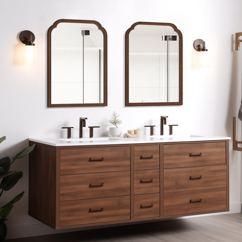 Solid Wood Wall Mirror for Bathroom or Bedroom, 30" x 22", Walnut