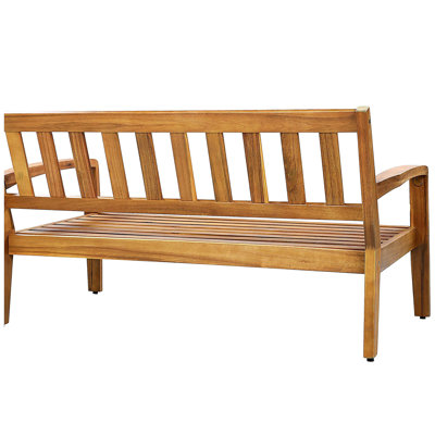 Ensemble de conversation d'extérieur 2 pièces en bois d'acacia teck - causeuse et table basse avec coussins rouges résistants à l'eau, capacité de 350 lb pour le patio, la terrasse et la cour arrière