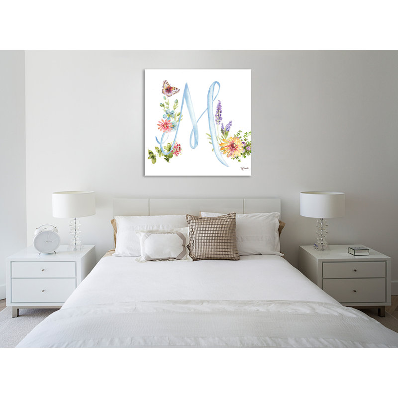 «Watercolor Herb Blossom Monograms: M», toile tendue par Winston Porter, H 12 po x l 12 po x P 1,5 po