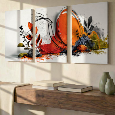 3 Pieces Exculisive Abstract Botanical Large Wall Art with Blue Leaves, Modern Canvas Decor for Living Room, Bedroom, Office and Home, Ready to Hang