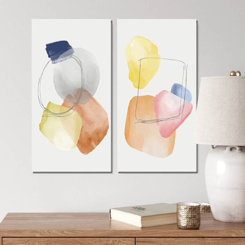«Foliage with Vibrant Organic Shapes II», ensemble de 2 peintures, Toile tendue, H 20 po x l 24 po x P 1 po
